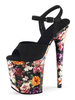 High Heel Sexy Sandalen Split Farbe PU-Leder-Blick-Zehe mit Blumenmustern Plattform Sexy Sandalen