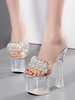 High Heel Sexy Sandalen Transparente Leder Square Toe Chunky Heel Platform Sexy Sandalen