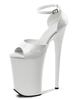 High Heel Sexy Sandalen Weiß PU Leder Peep Toe Monk Strap 9.1 Sexy Schuhe Knöchelriemen Plateausandalen