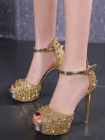 High Heel Spike Sandalen Blond Peep Toe Abendschuhe Frauen Party Schuhe
