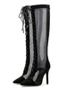 High Heel Stiefel Black Pointed Toe Cut Out Schnür Reißverschluss Detail Sandale Stiefel für Frauen