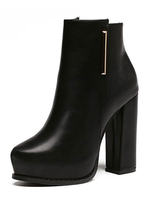High Heel Stiefel Frauen Plattform Mandel Chunky Heel Stiefeletten Schwarz Winterschuhe
