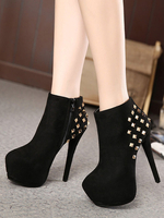 High Heel Stiefel Wildleder Schwarz Platform Nieten High Heel Ankle Boots für Frauen