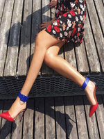 High Heels aus für Straßen-Style mit Schnallen Pumps und Farbblock in Rot für Damen
