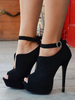 High Heels aus Nubukleder mit Knöpfen und Fesselriemchen in Schwarzfür Abend Pumps 14cm mit Stilettos für Damen