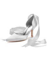 High Heels Knöchelriemen der Frau Spitzspitze Stiletto Fersenschleifen Klassische Elfenbein Hochzeitsschuhe
