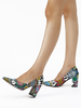 High Heels Open Toe Schlangenmuster Chunky Heel Chic Green Pump Schuhe