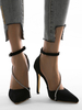 High Heels Pointed Toe Stiletto Absatz Knöchelriemen Strass Chic Black Pumps