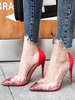 High Heels Rot Leder Spitz Transparente Stöckel Absatz Damenschuhe