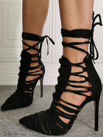 High Heels Schnürschuhe mit spitzem Zehen-Stiletto-Absatz; böhmische; schwarze Damenpumps in Übergröße