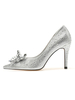 High Heels Slip-On mit spitzen Zehen; Stöckelschuhe; Strasssteine; schicke; silberne Pumps mit niedrigen Spitzen
