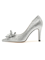 High Heels Slip-On mit spitzen Zehen; Stöckelschuhe; Strasssteine; schicke; silberne Pumps mit niedrigen Spitzen