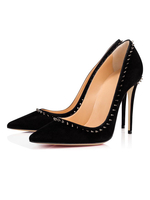High Heels Slip-On mit spitzen Zehen und schwarzen Nieten für Frauen mit Stiletto-Absatz