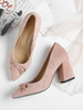 High Heels Slip-On Pointed Toe Chunky Heel Bows Black Lace Bow Micro Wildleder Gummisohle Pumps für Damen