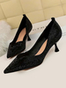 High Heels spitze Zehen Stiletto Heel Strasssteine der Frau Chic Black Pumps
