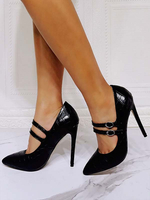 High Heels Spitzschuh Stiletto-Absatz Chic Schwarz Mary Jane Heels