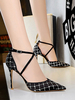 High Heels Strap Verstellbare spitze Zehen Stiletto Heel Strass Sexy Black Pumps