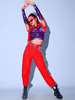 Hip-Hop-Tanzkostüme für Erwachsene; rot; Damen; Top; Hose; Set aus PU-Leder; Straßentanzkostüm