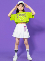 Hip-Hop-Tanzkostüme für Kinder grün Damen-Tänzerin-Rock-Oberteil-Set Polyester-Straßentanz-Kostüm