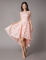 Hoch niedrig Cocktailkleider 2021 Weich Rosa Spitze Blumen Applikatieinn Asymmetrisch Fürmal Kleid
