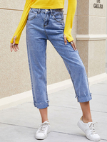 Hoch taillierte Jeans für Frauen Kurz geschnittene Jeanshose