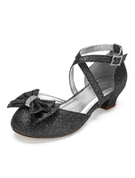 Hochzeit Blumenmädchen Schuhe Glitter Runde Zehe Bogen Criss Cross Party Schuhe für Mädchen