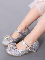 Hochzeit Blumenmädchen Schuhe Silber Runde Zehe Bogen Mary Jane Schuhe Glitter Party Schuhe für Kinder