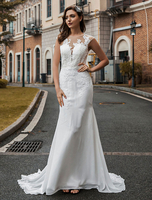Hochzeit Brautkleider Juwel Hals ärmellose natürliche Taille Knöpfe Court Train Brautkleider