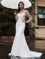 Hochzeit Brautkleider Juwel Neck Lange Ärmel Schatz Halsausschnitt Spitze Gericht Zug Bridal Mermaid Kleid