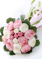 Hochzeit Brautstrauß Hand gebunden bunte Bänder Seidenblumen