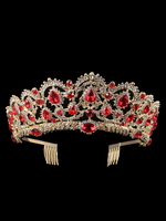Hochzeit Crown Princess Red Tiara Braut Kamm Kopfschmuck Strass Royal Haarschmuck