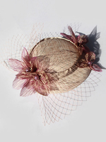 Hochzeit Fascinator Hut hellbraun Blume Kappe Schleier Perlen Braut Kopfschmuck