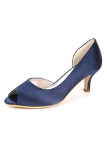 Hochzeit Gast Schuhe Satin Peep Toe Kitten Heel Mutter Schuhe Tinte blau Hochzeit Schuhe