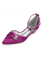 Hochzeit Gast Schuhe Satin spitz Strass Ankle Strap flache Brautschuhe Mutter Schuhe