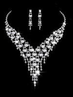 Hochzeit Halskette Set Silber Quasten Perlen Strass Vintage-Schmuck-Set Braut Ohrringe und Halskette
