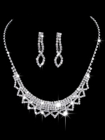Hochzeit Halskette Set Silber Strass Perlen Dreieck Schmuck Set Braut Ohrringe und Halskette