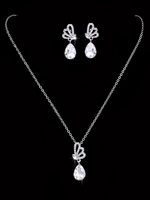 Hochzeit Halskette Set Silber Tropfen Ohrringe Strass Perlen Brautschmuck Set