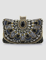 Hochzeit Handtasche für die Braut mit Pop-Art Muster klein in Schwarz im eleganten & luxuriösen Stil mit Ziernieten Satin