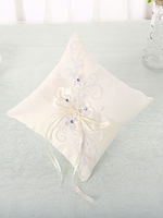 Hochzeit Kissen weiße Spitze Blumen Strass Perlen bestickt Ring Bearer Kissen