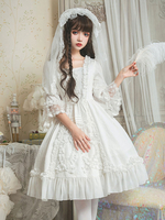 Hochzeit Lolita OP Kleid Spitze Rüschen Jacquard Weiß Lolita Einteiliges Kleid