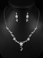 Hochzeit Ohrringe Halskette Silber Schmuck Set Blumen Braut Accessoires