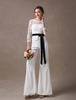 Hochzeit Overalls Elfenbein Langarm Spitze Applique Band Sash Illusion Cutoff Wide Leg Braut Jumpsuit