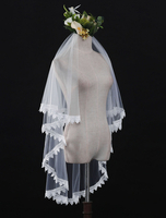 Hochzeit Schleier Elfenbein Spitze Applique One Tier Tüll Brautschleier