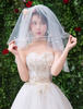 Hochzeit Schleier Federn Elfenbein zwei Ebenen Applique Tüll Schnittkante klassischen Brautschleier