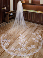 Hochzeit Schleier Kathedrale Wasserfall Spitze Applique 2 Tier lange Brautschleier