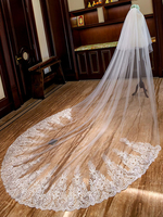 Hochzeit Schleier Kathedrale Wasserfall Spitze Applique 2 Tier lange Brautschleier