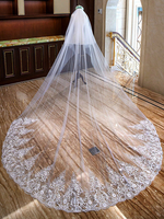 Hochzeit Schleier Kathedrale Wasserfall Spitze Applique 2 Tier lange Brautschleier