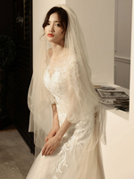 Hochzeit Schleier Zwei Tier Lace Tüll Cut Edge Classic Brautschleier
