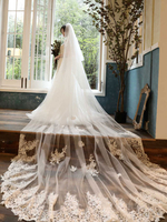 Hochzeit Schleier zwei Tier Lace Tüll Cut Edge Classic Brautschleier
