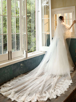 Hochzeit Schleier Zwei Tier Lace Tüll Cut Edge Classic Brautschleier